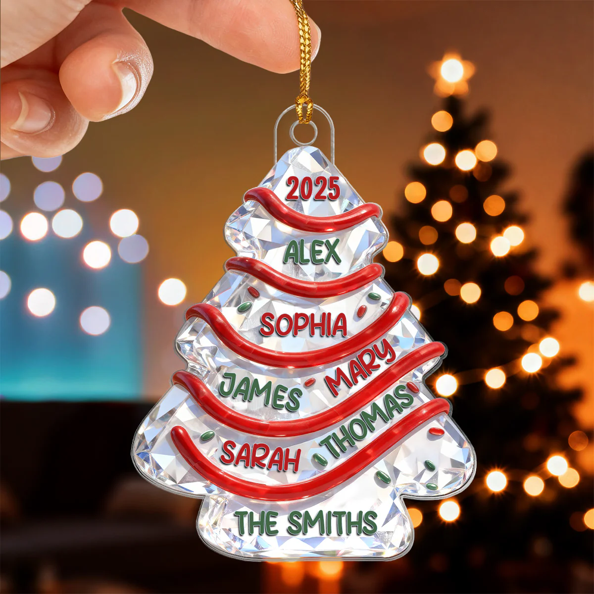 3D Effect Flat Family Names Christmas Tree Cake - Personalized Acrylic Ornament - Christmas Gift For Whole Family, Extended Family - Image 4