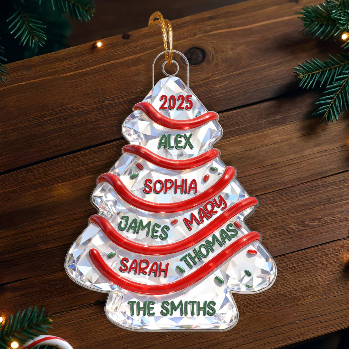 3D Effect Flat Family Names Christmas Tree Cake - Personalized Acrylic Ornament - Christmas Gift For Whole Family, Extended Family - Image 5