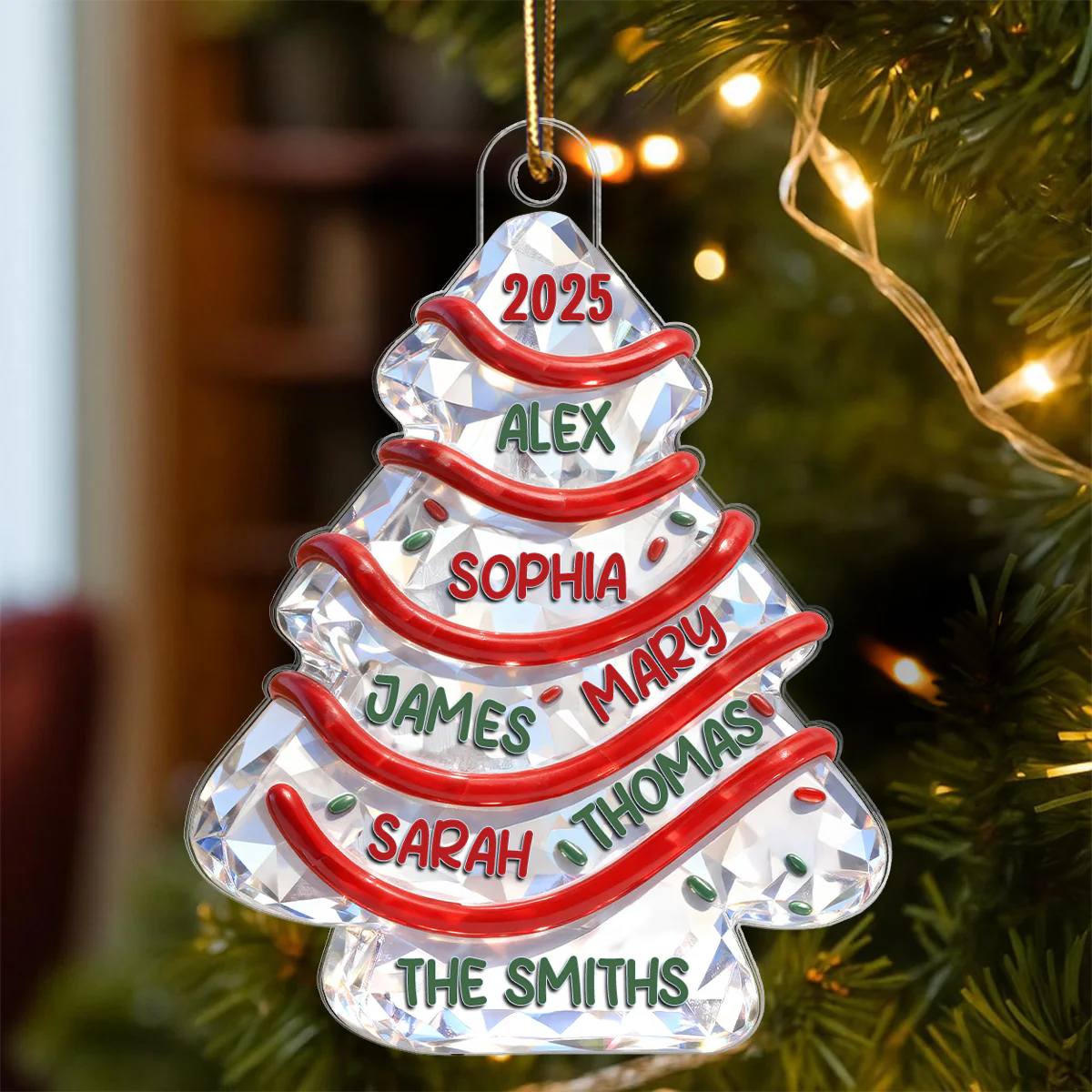 3D Effect Flat Family Names Christmas Tree Cake - Personalized Acrylic Ornament - Christmas Gift For Whole Family, Extended Family - Image 6