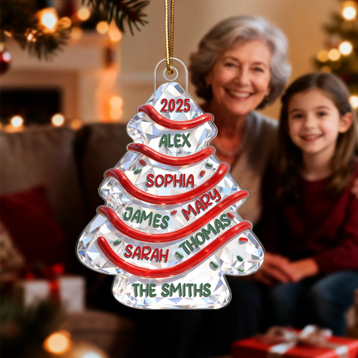 3D Effect Flat Family Names Christmas Tree Cake - Personalized Acrylic Ornament - Christmas Gift For Whole Family, Extended Family - Image 7