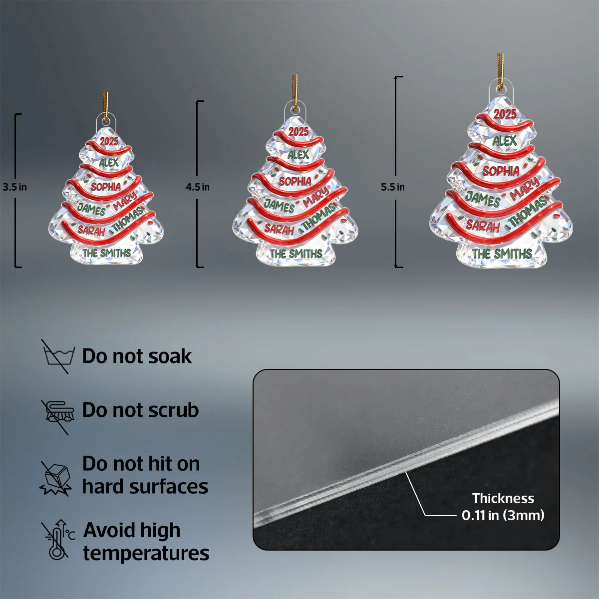 3D Effect Flat Family Names Christmas Tree Cake - Personalized Acrylic Ornament - Christmas Gift For Whole Family, Extended Family - Image 8
