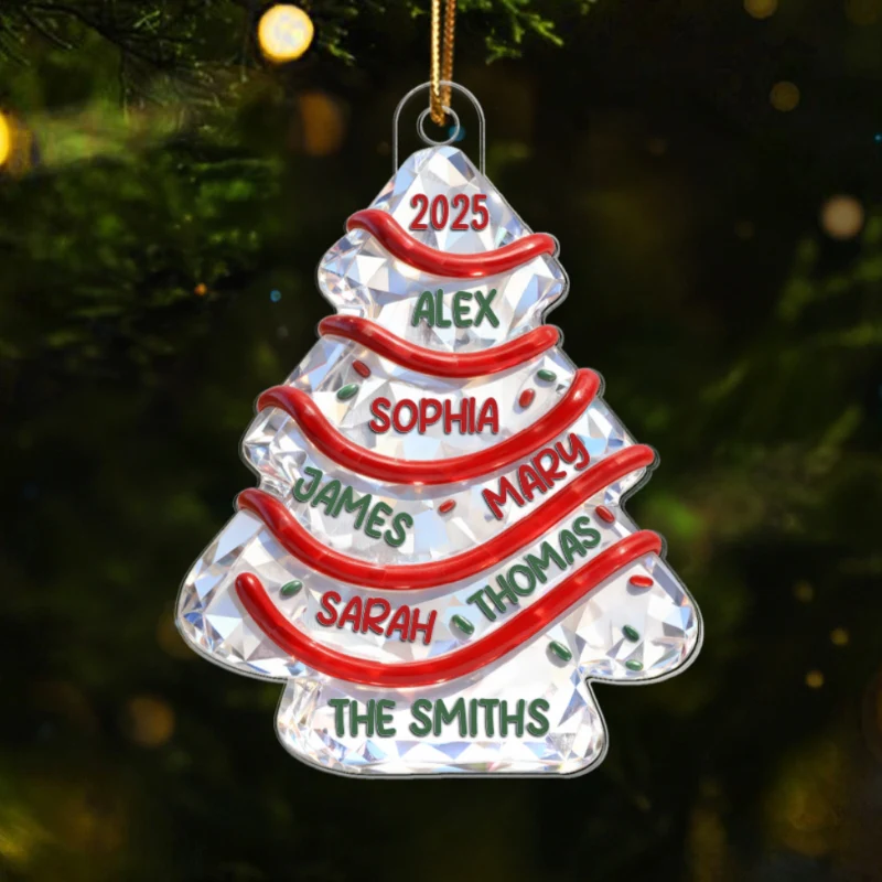 3D Effect Flat Family Names Christmas Tree Cake - Personalized Acrylic Ornament - Christmas Gift For Whole Family, Extended Family - Image 9