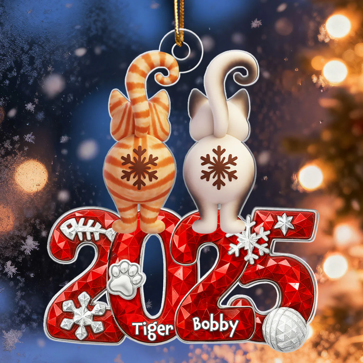 3D Crystal Effect Funny Cat Back View - Personalized Acrylic Ornament - Christmas Gift for Cat Lovers - Image 3