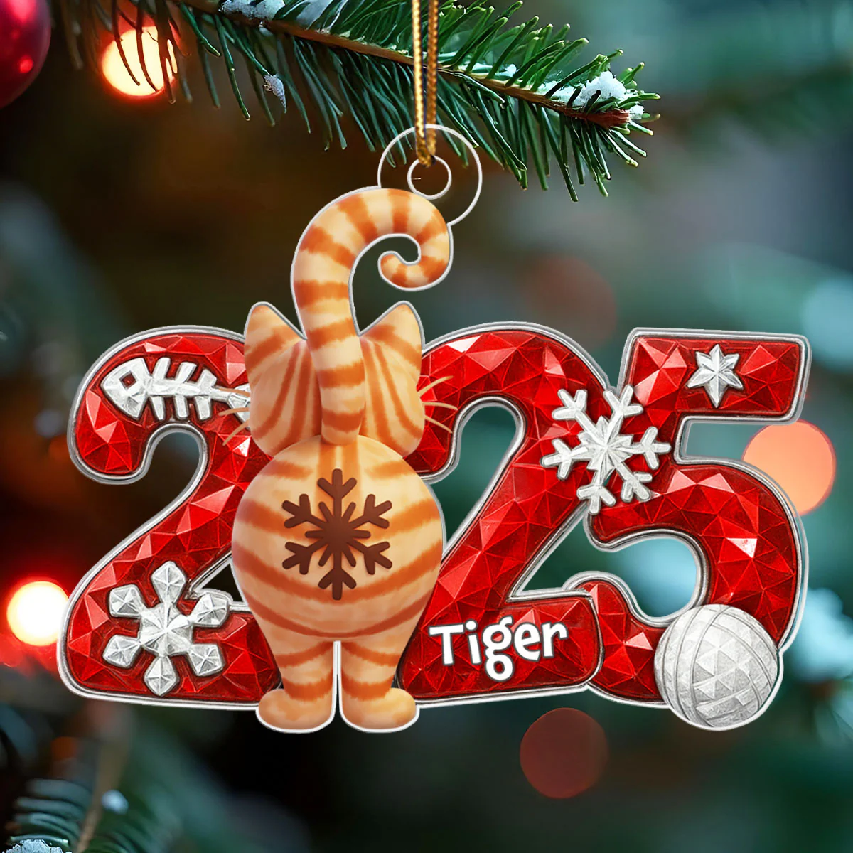 3D Crystal Effect Funny Cat Back View - Personalized Acrylic Ornament - Christmas Gift for Cat Lovers - Image 4