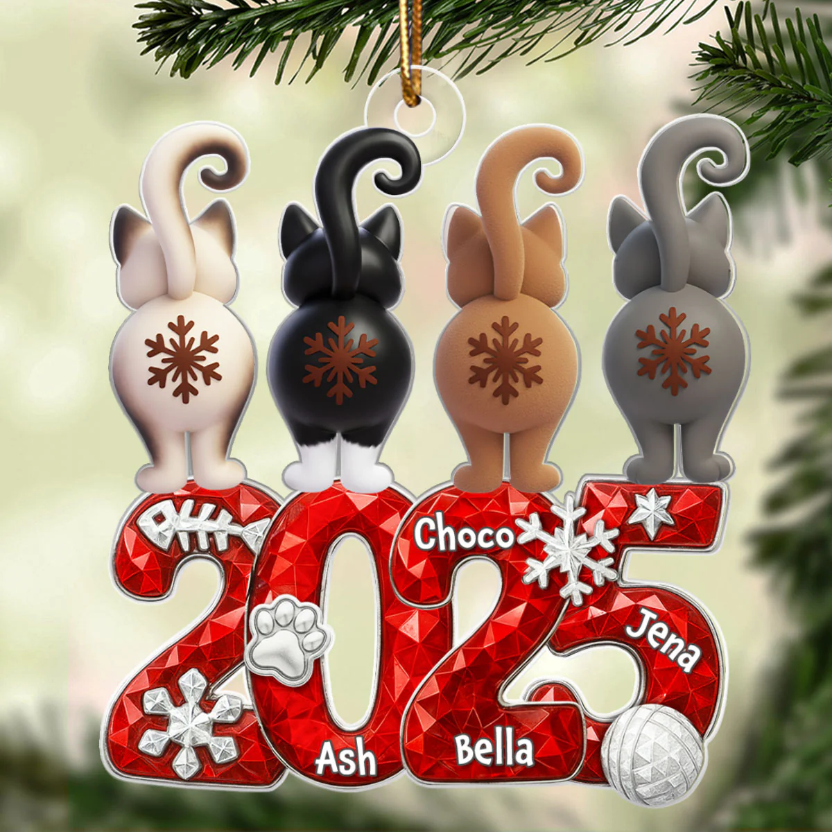 3D Crystal Effect Funny Cat Back View - Personalized Acrylic Ornament - Christmas Gift for Cat Lovers - Image 5