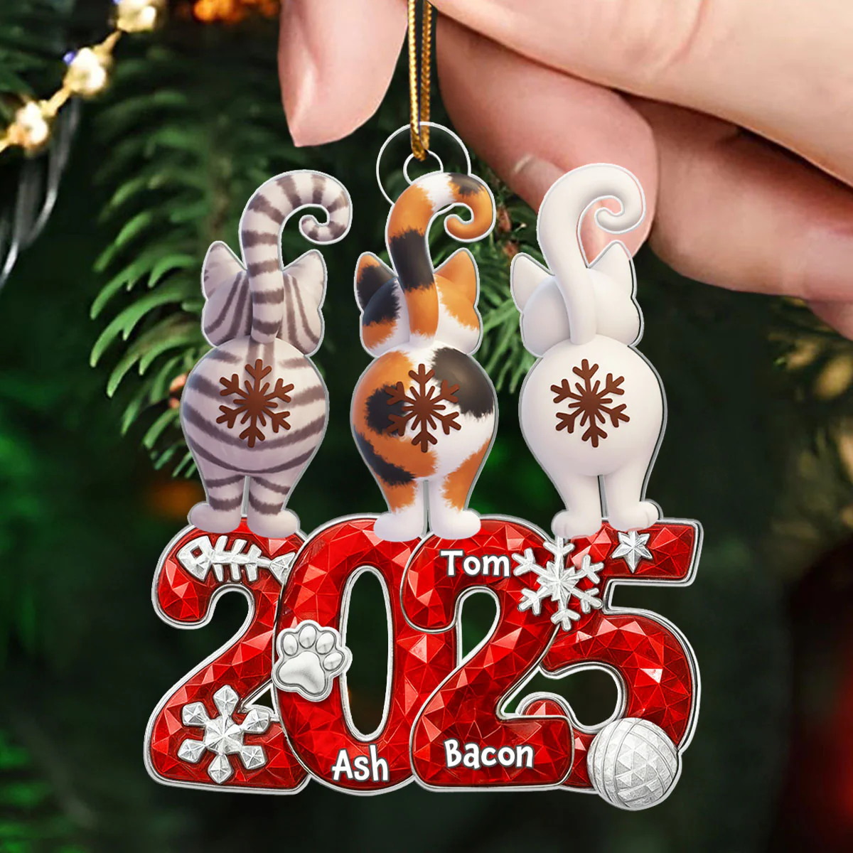 3D Crystal Effect Funny Cat Back View - Personalized Acrylic Ornament - Christmas Gift for Cat Lovers - Image 6
