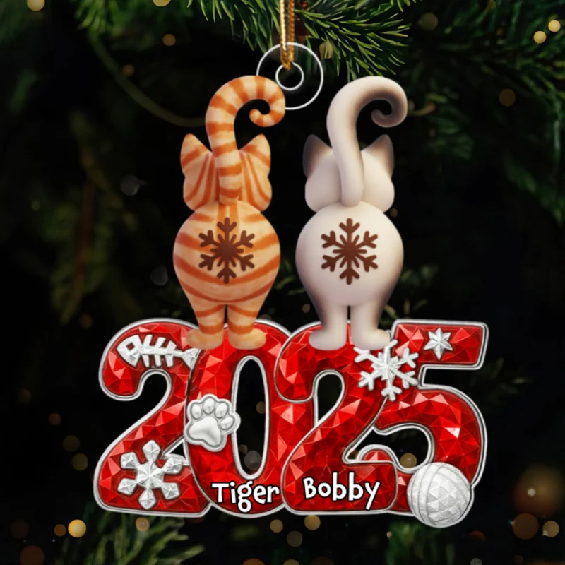 3D Crystal Effect Funny Cat Back View - Personalized Acrylic Ornament - Christmas Gift for Cat Lovers - Image 9