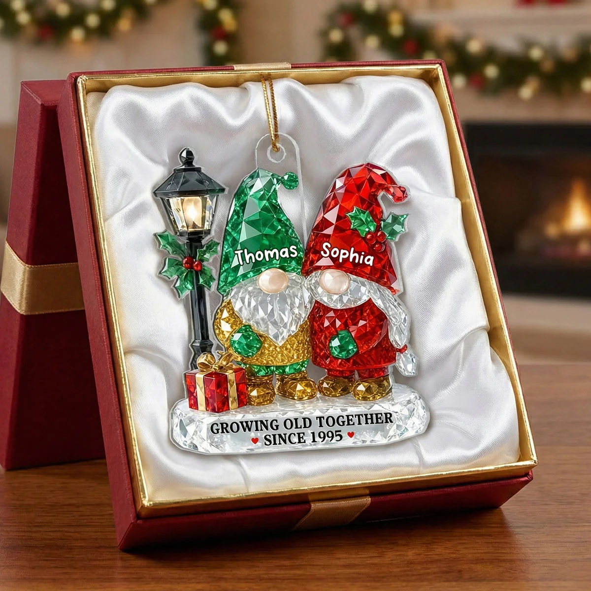 3D Crystal Effect Gnome Couple Growing Old Together - Personalized Acrylic Ornament - Gift For Couple - Image 3