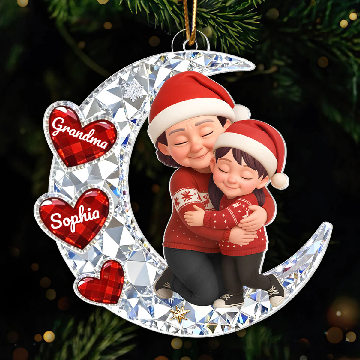 3D Crystal Effect Grandma Grandkid Hugging Moon Heart - Personalized Acrylic Ornament - Christmas Gift for Grandma, Grandkids - Image 7