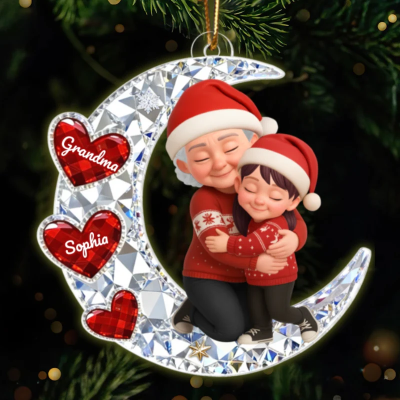 3D Crystal Effect Grandma Grandkid Hugging Moon Heart - Personalized Acrylic Ornament - Christmas Gift for Grandma, Grandkids - Image 9