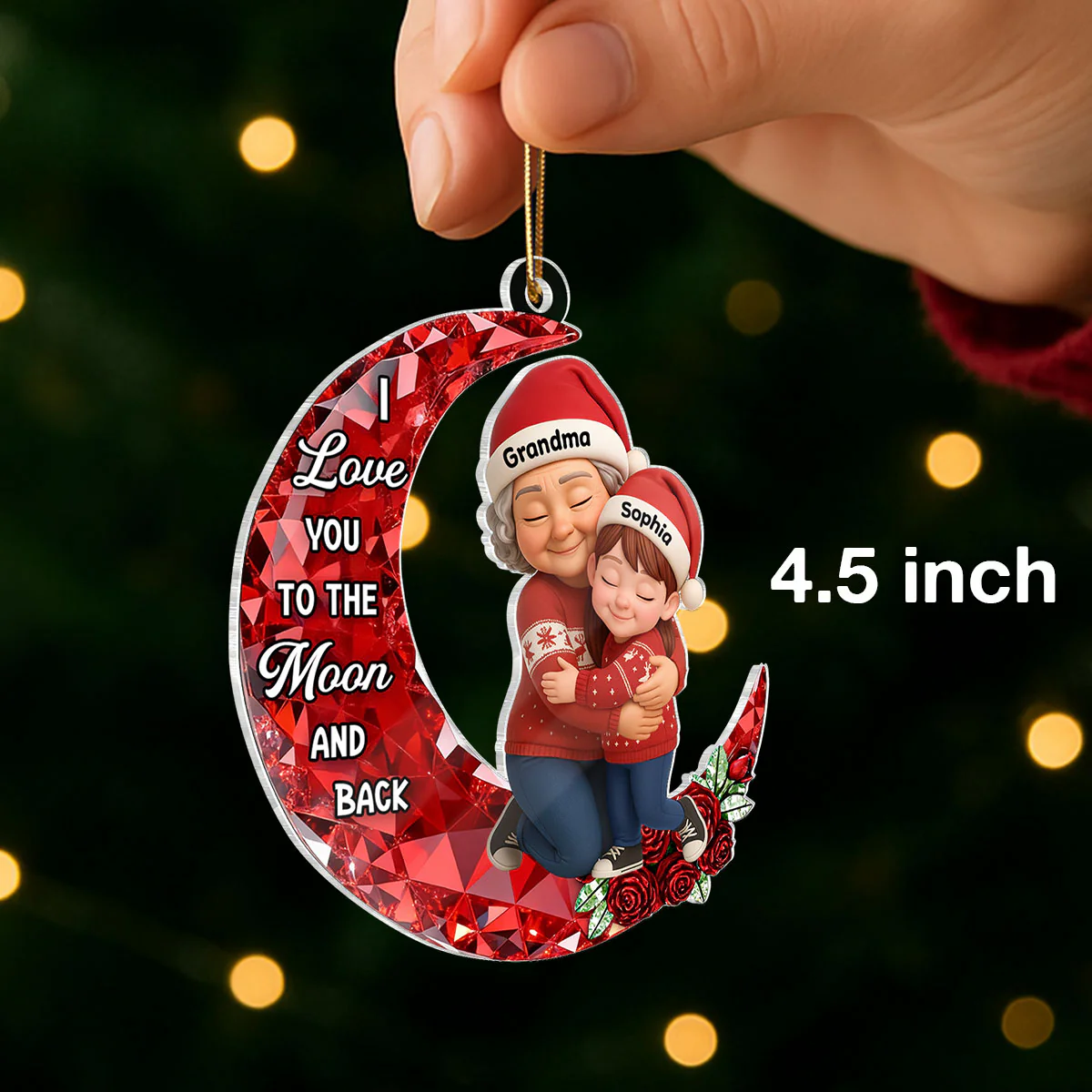 3D Crystal Effect Grandma Grandkid Love to the Moon - Personalized Acrylic Ornament - Christmas Gift for Grandma, Grandkids - Image 2