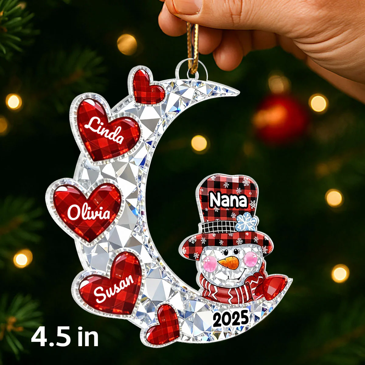 3D Crystal Effect Grandma Grandkid Moon Heart - Personalized Acrylic Ornament - Christmas Gift for Grandma, Grandkids - Image 2