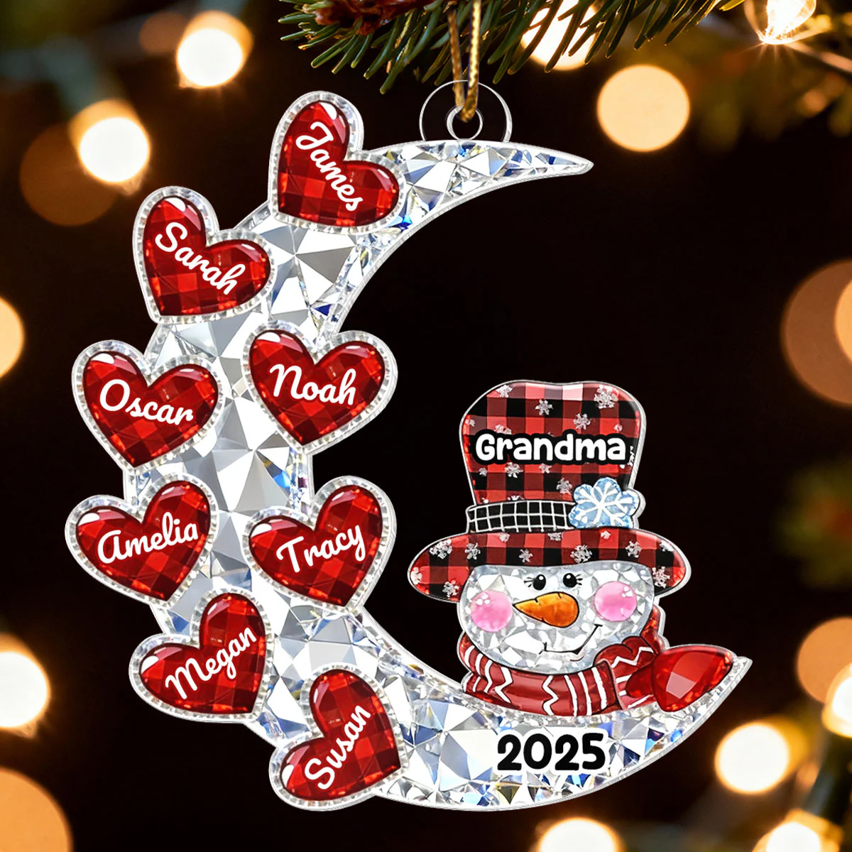 3D Crystal Effect Grandma Grandkid Moon Heart - Personalized Acrylic Ornament - Christmas Gift for Grandma, Grandkids - Image 3