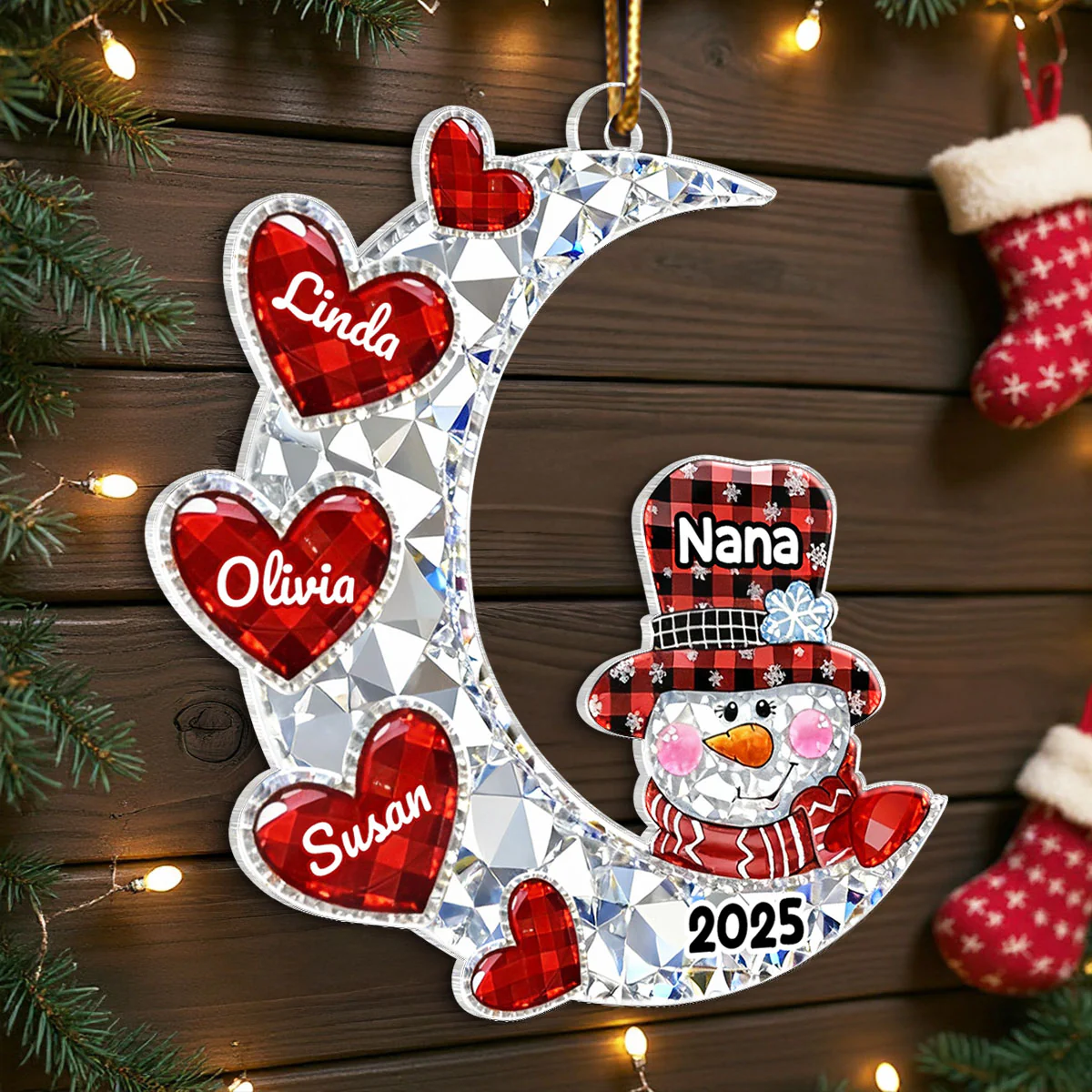 3D Crystal Effect Grandma Grandkid Moon Heart - Personalized Acrylic Ornament - Christmas Gift for Grandma, Grandkids - Image 7