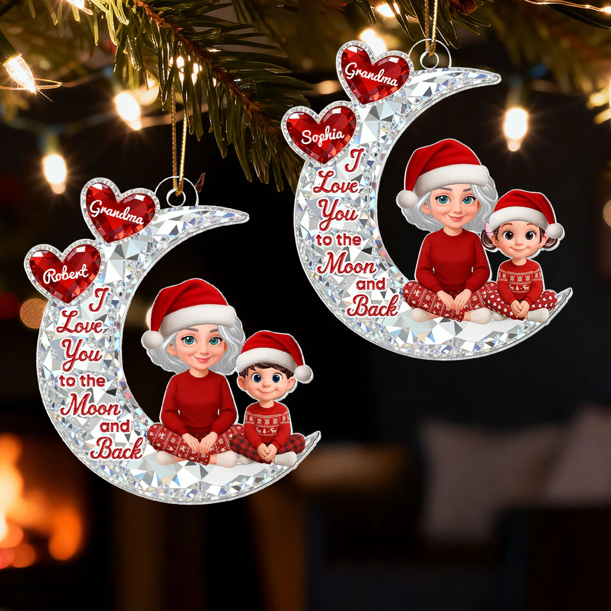 3D Effect Flat Grandma Grandkid On Moon - Personalized Acrylic Ornament - Gift For All Grandkids - Image 10