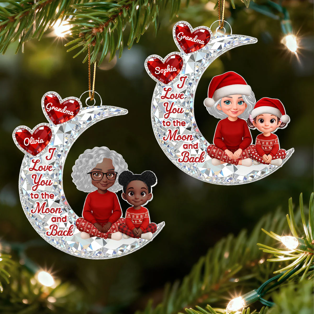 3D Effect Flat Grandma Grandkid On Moon - Personalized Acrylic Ornament - Gift For All Grandkids - Image 4