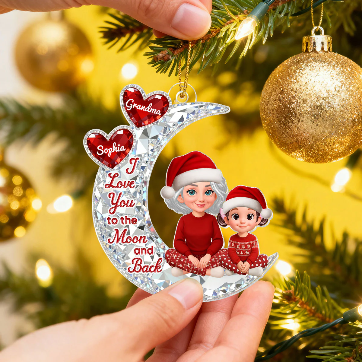 3D Effect Flat Grandma Grandkid On Moon - Personalized Acrylic Ornament - Gift For All Grandkids - Image 5