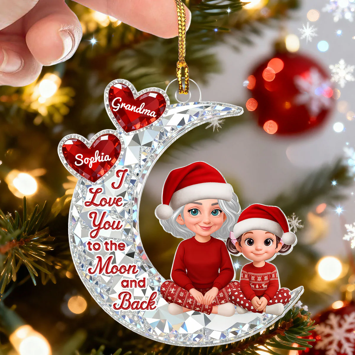 3D Effect Flat Grandma Grandkid On Moon - Personalized Acrylic Ornament - Gift For All Grandkids - Image 7