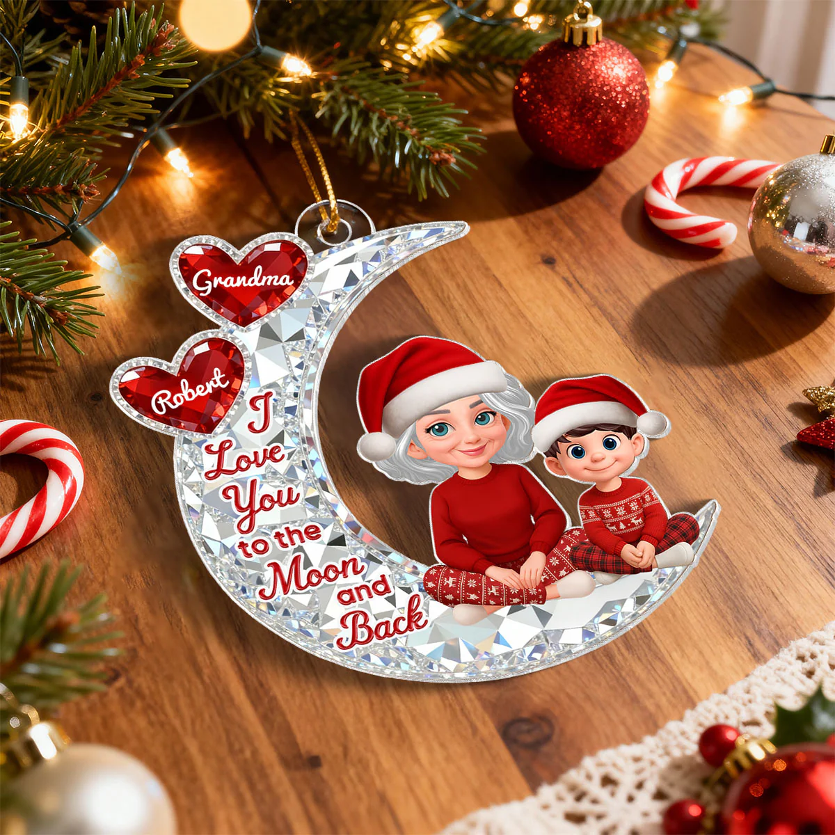 3D Effect Flat Grandma Grandkid On Moon - Personalized Acrylic Ornament - Gift For All Grandkids - Image 8