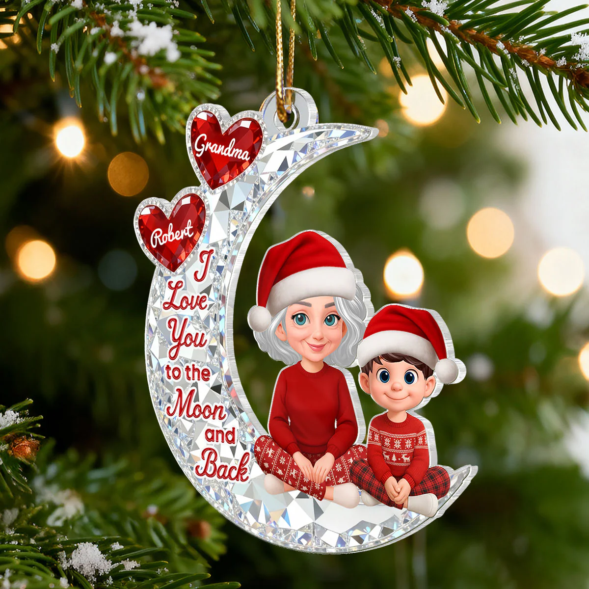 3D Effect Flat Grandma Grandkid On Moon - Personalized Acrylic Ornament - Gift For All Grandkids - Image 9
