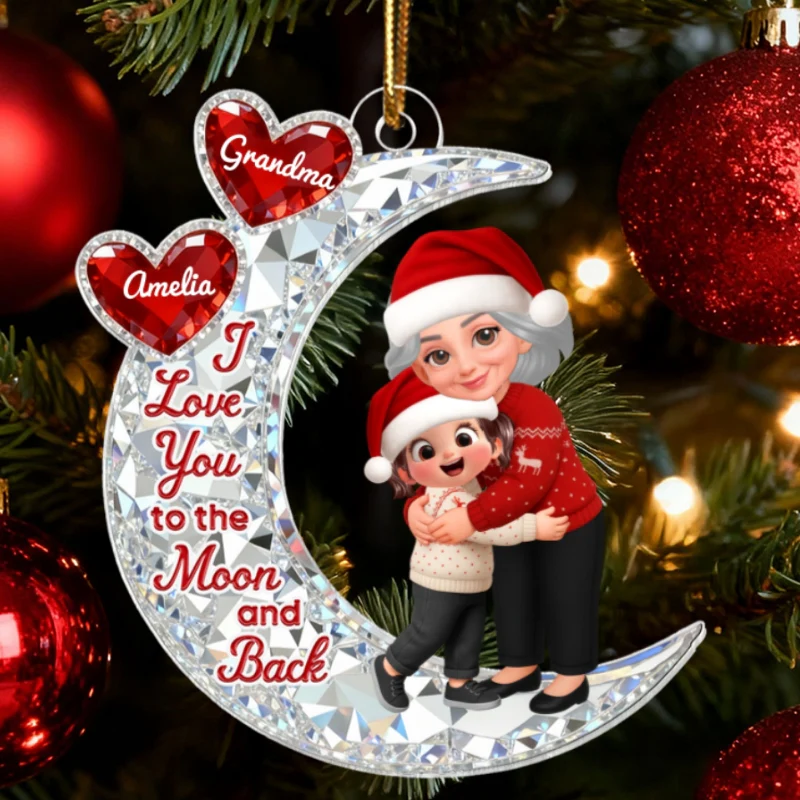 3D Effect Flat Grandma Hugging Grandkid On Moon - Personalized Acrylic Ornament - Gift For Grandma, Grandkids - Image 16