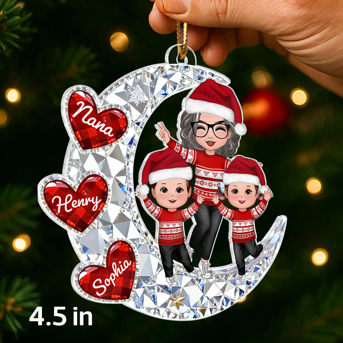 3D Crystal Effect Happy Grandma Grandkids - Personalized Acrylic Ornament - Christmas Gift for Grandma, Grandkids - Image 2
