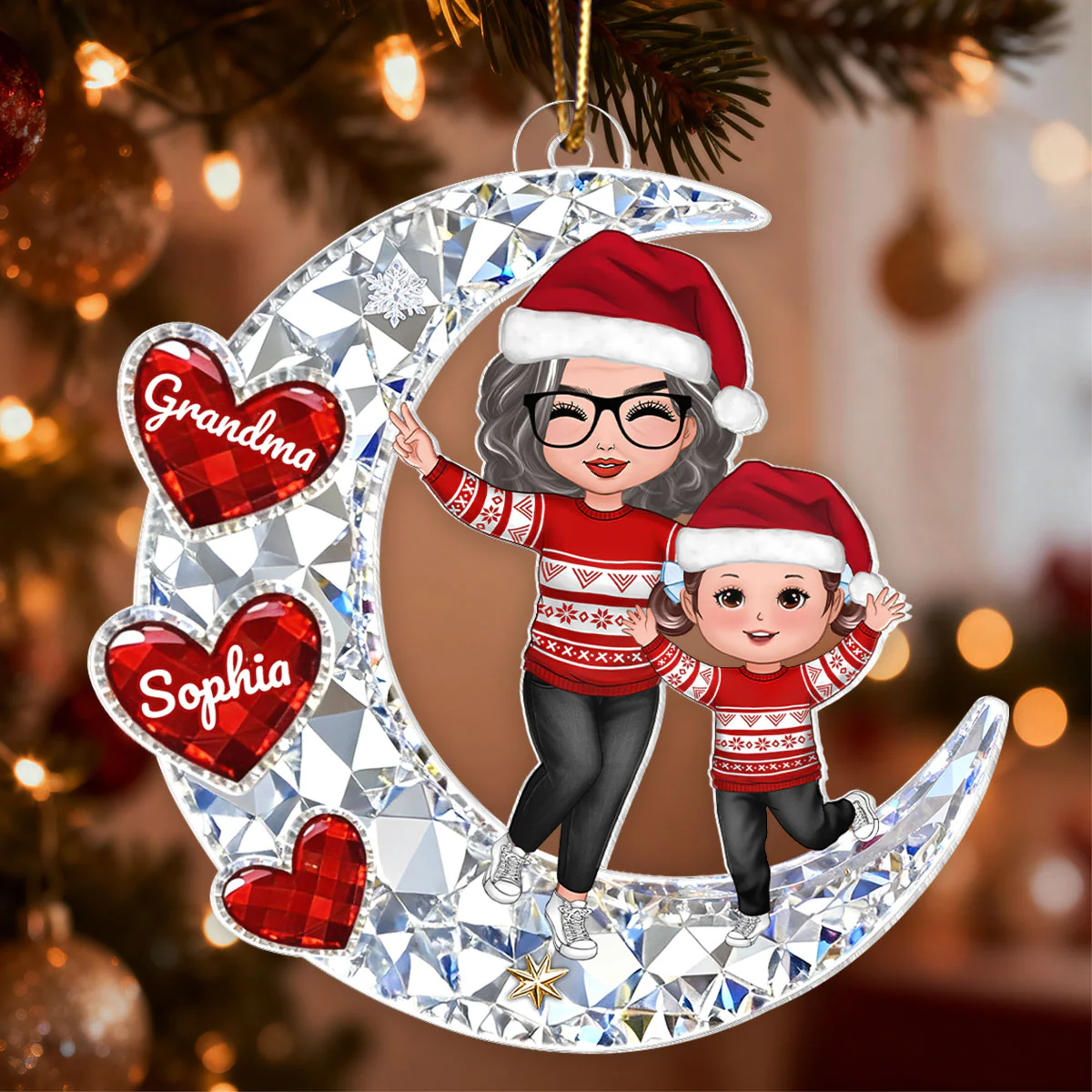 3D Crystal Effect Happy Grandma Grandkids - Personalized Acrylic Ornament - Christmas Gift for Grandma, Grandkids - Image 5