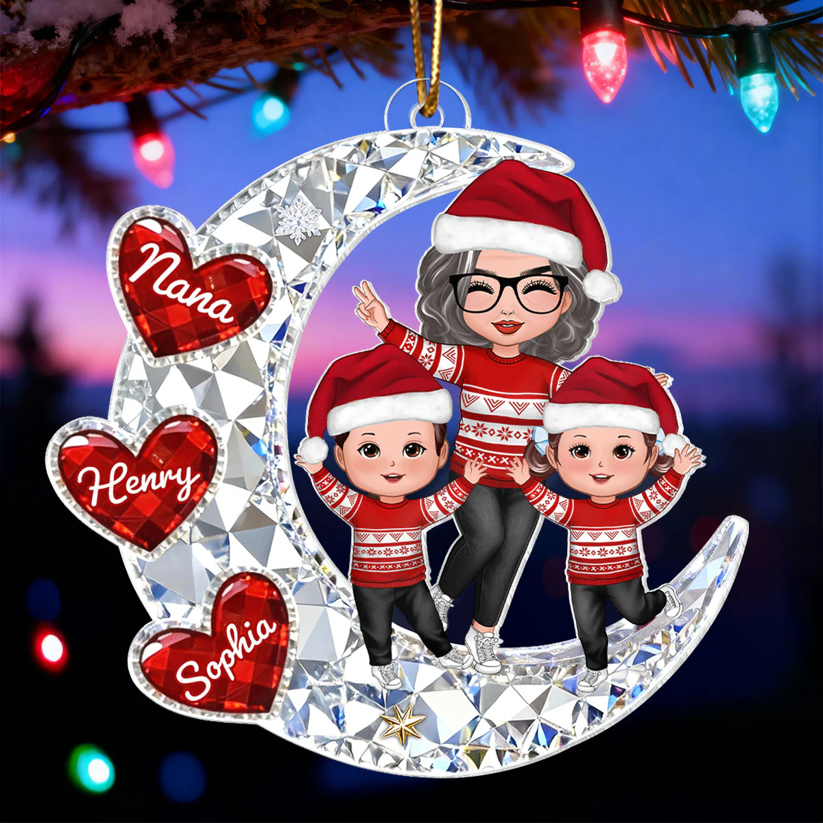 3D Crystal Effect Happy Grandma Grandkids - Personalized Acrylic Ornament - Christmas Gift for Grandma, Grandkids - Image 6