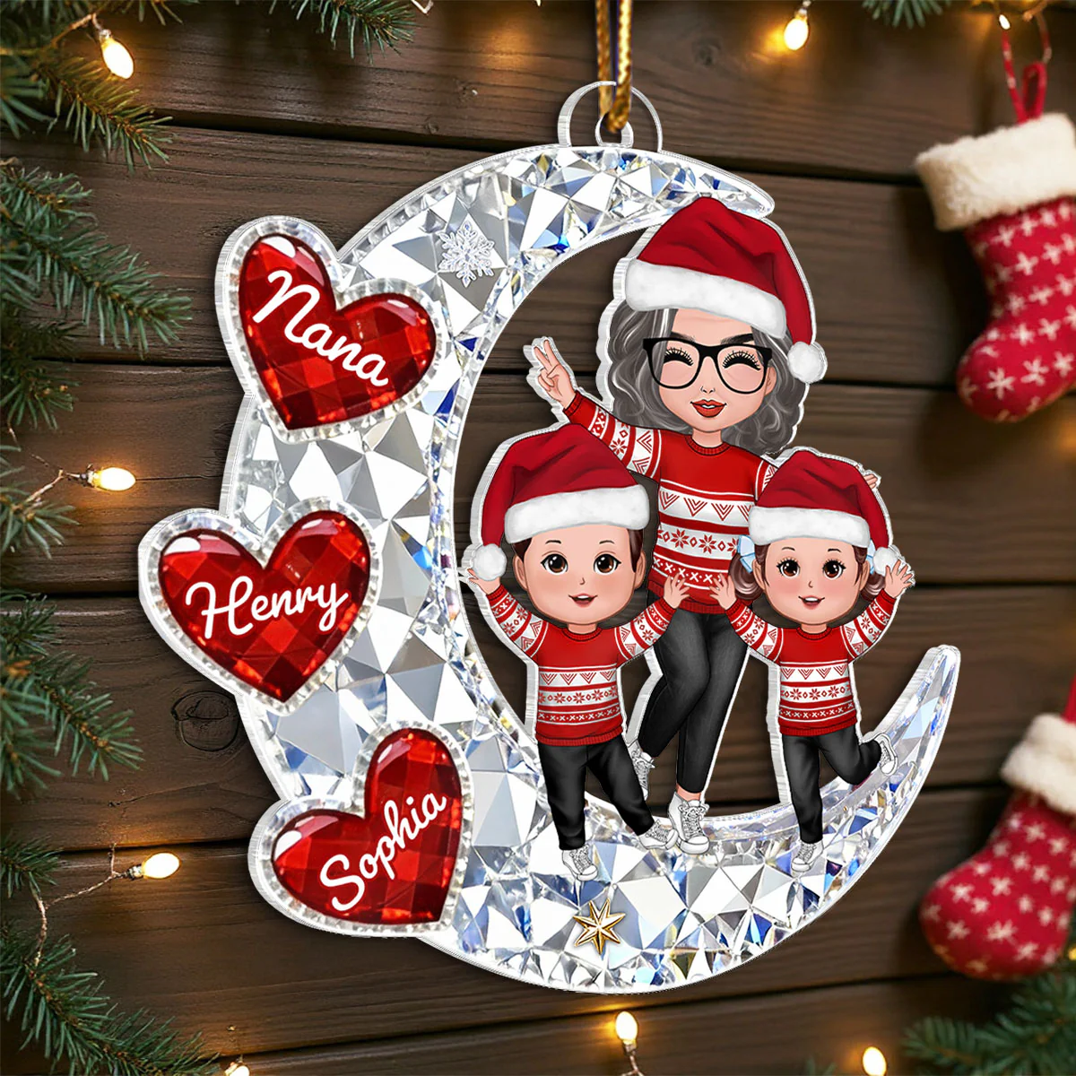 3D Crystal Effect Happy Grandma Grandkids - Personalized Acrylic Ornament - Christmas Gift for Grandma, Grandkids - Image 7