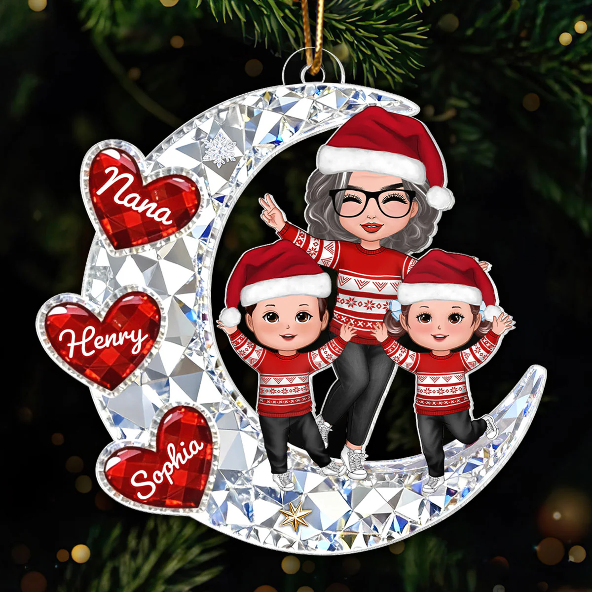 3D Crystal Effect Happy Grandma Grandkids - Personalized Acrylic Ornament - Christmas Gift for Grandma, Grandkids - Image 8