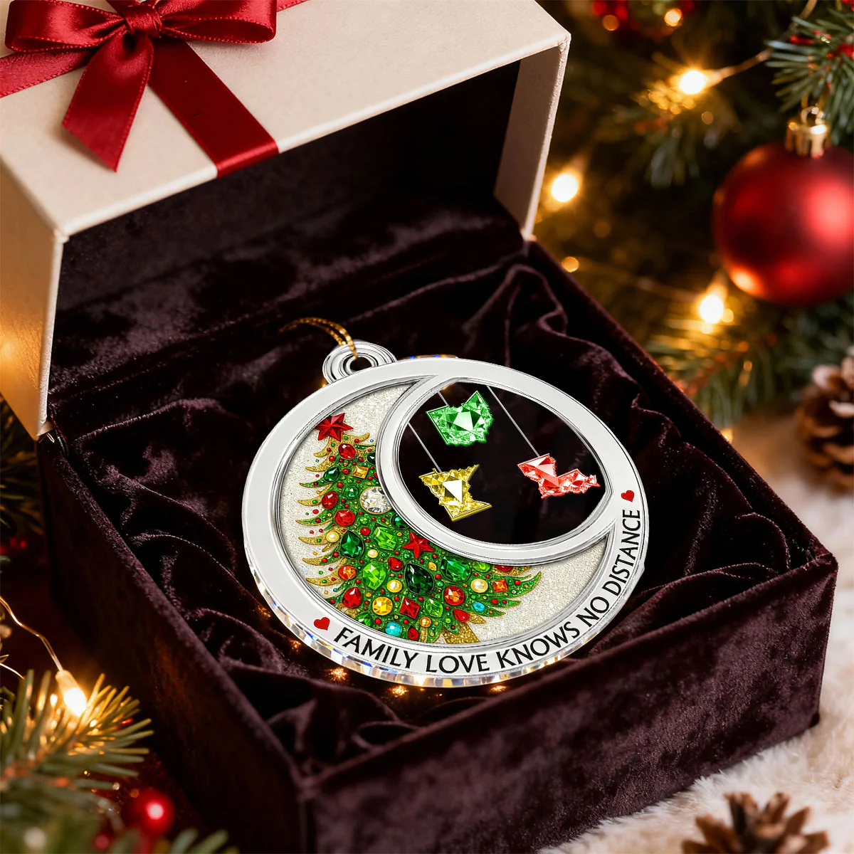 3D Crystal Effect Long Distance Family Love Knows No Distance - Personalized Acrylic Ornament - Image 6