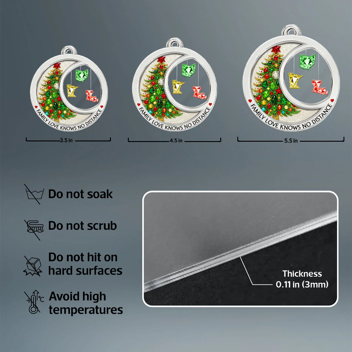 3D Crystal Effect Long Distance Family Love Knows No Distance - Personalized Acrylic Ornament - Image 7