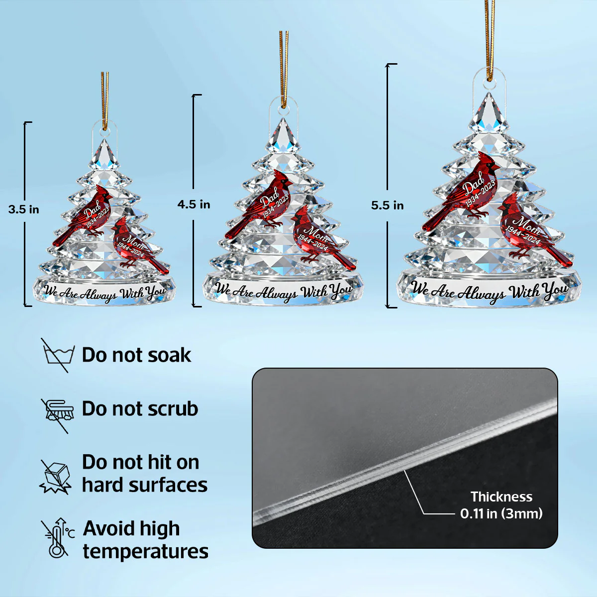 3D Effect Memorial Tree Cardinals - Personalized Acrylic Ornament - Remembrance Gift, Sympathy Gift For Whole Family, Extended Family - Image 10