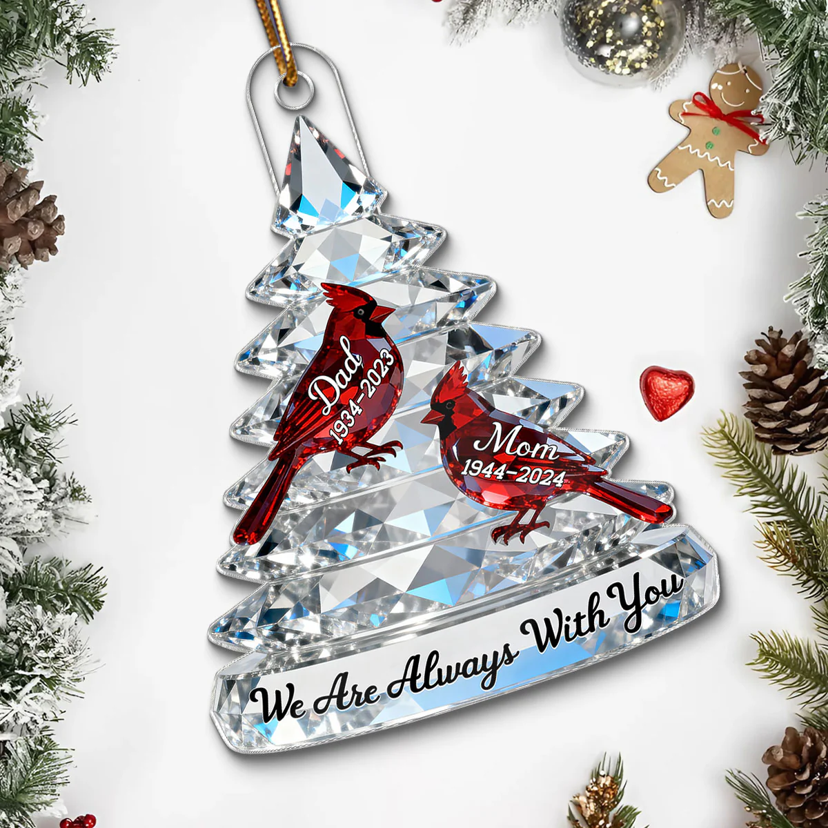 3D Effect Memorial Tree Cardinals - Personalized Acrylic Ornament - Remembrance Gift, Sympathy Gift For Whole Family, Extended Family - Image 6