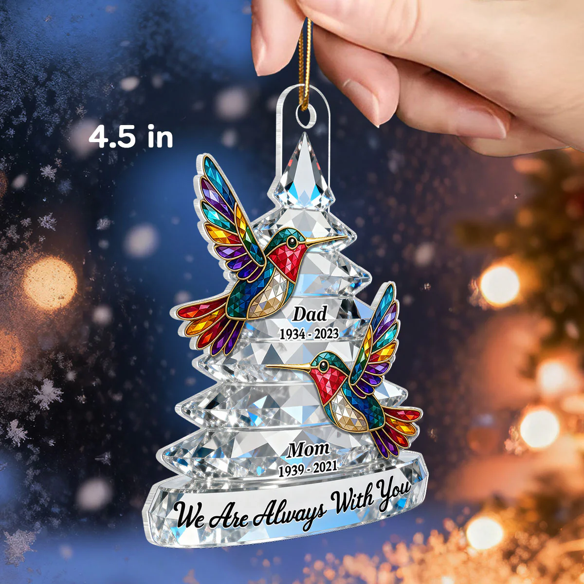 3D Effect Flat Memorial Christmas Tree Colorful Hummingbird - Personalized Acrylic Ornament - Remembrance Gift, Sympathy Gift - Image 2
