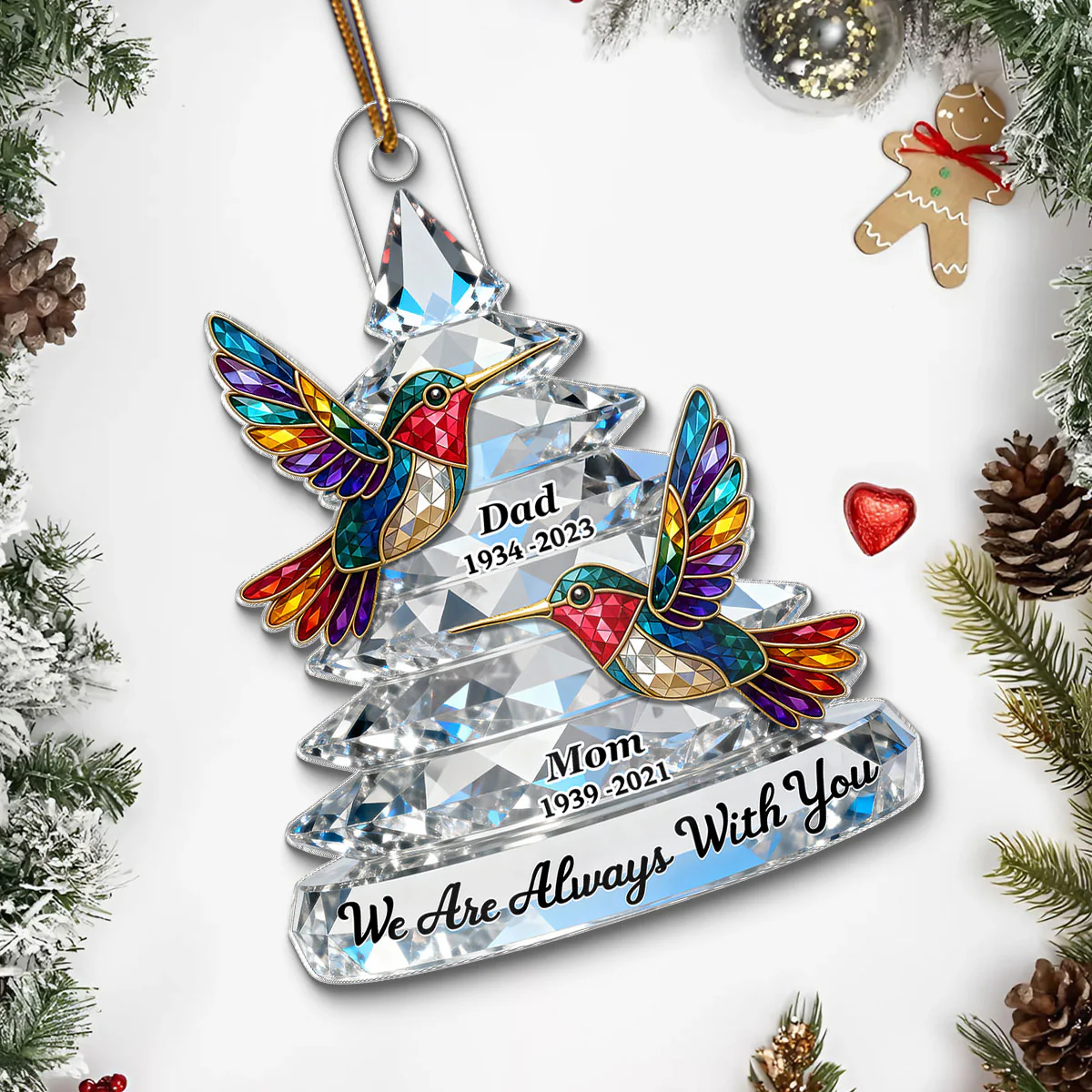 3D Effect Flat Memorial Christmas Tree Colorful Hummingbird - Personalized Acrylic Ornament - Remembrance Gift, Sympathy Gift - Image 4