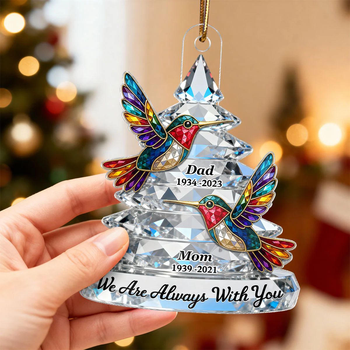 3D Effect Flat Memorial Christmas Tree Colorful Hummingbird - Personalized Acrylic Ornament - Remembrance Gift, Sympathy Gift - Image 6