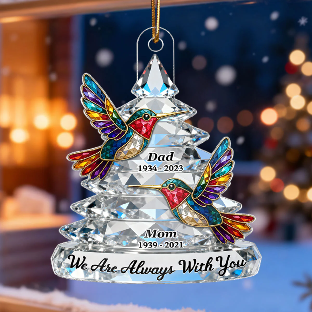 3D Effect Flat Memorial Christmas Tree Colorful Hummingbird - Personalized Acrylic Ornament - Remembrance Gift, Sympathy Gift - Image 8