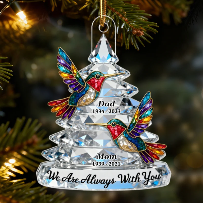 3D Effect Flat Memorial Christmas Tree Colorful Hummingbird - Personalized Acrylic Ornament - Remembrance Gift, Sympathy Gift - Image 9