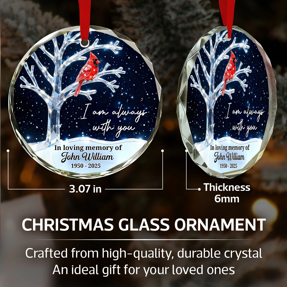 3D Crystal Effect Memorial Winter Tree Cardinals - Personalized Glass Ornament - Remembrance Gift, Sympathy Gift - Image 10