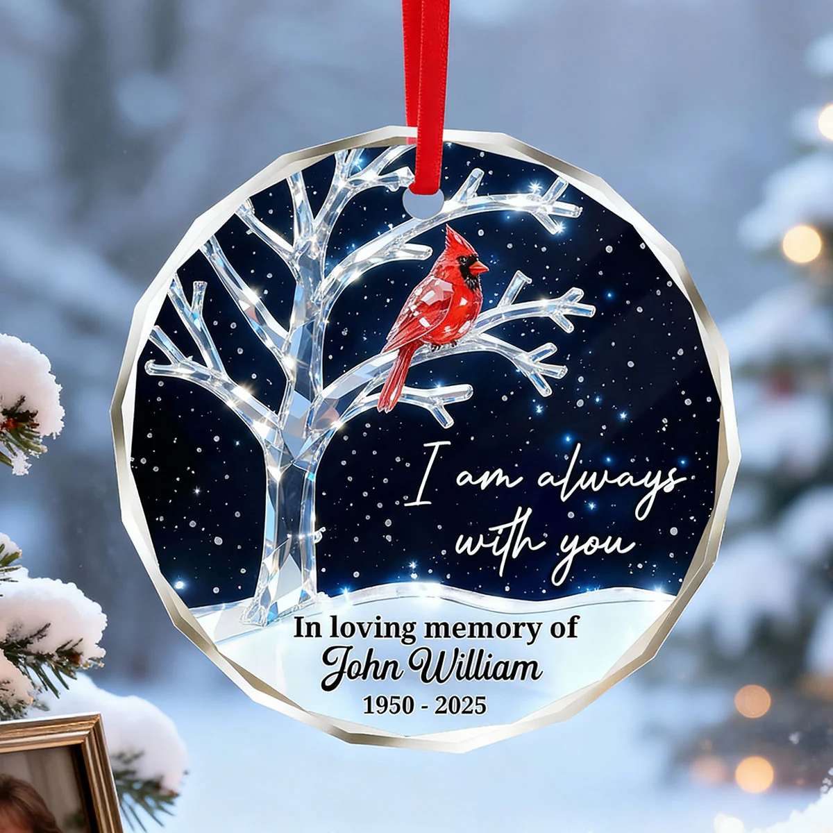 3D Crystal Effect Memorial Winter Tree Cardinals - Personalized Glass Ornament - Remembrance Gift, Sympathy Gift - Image 11