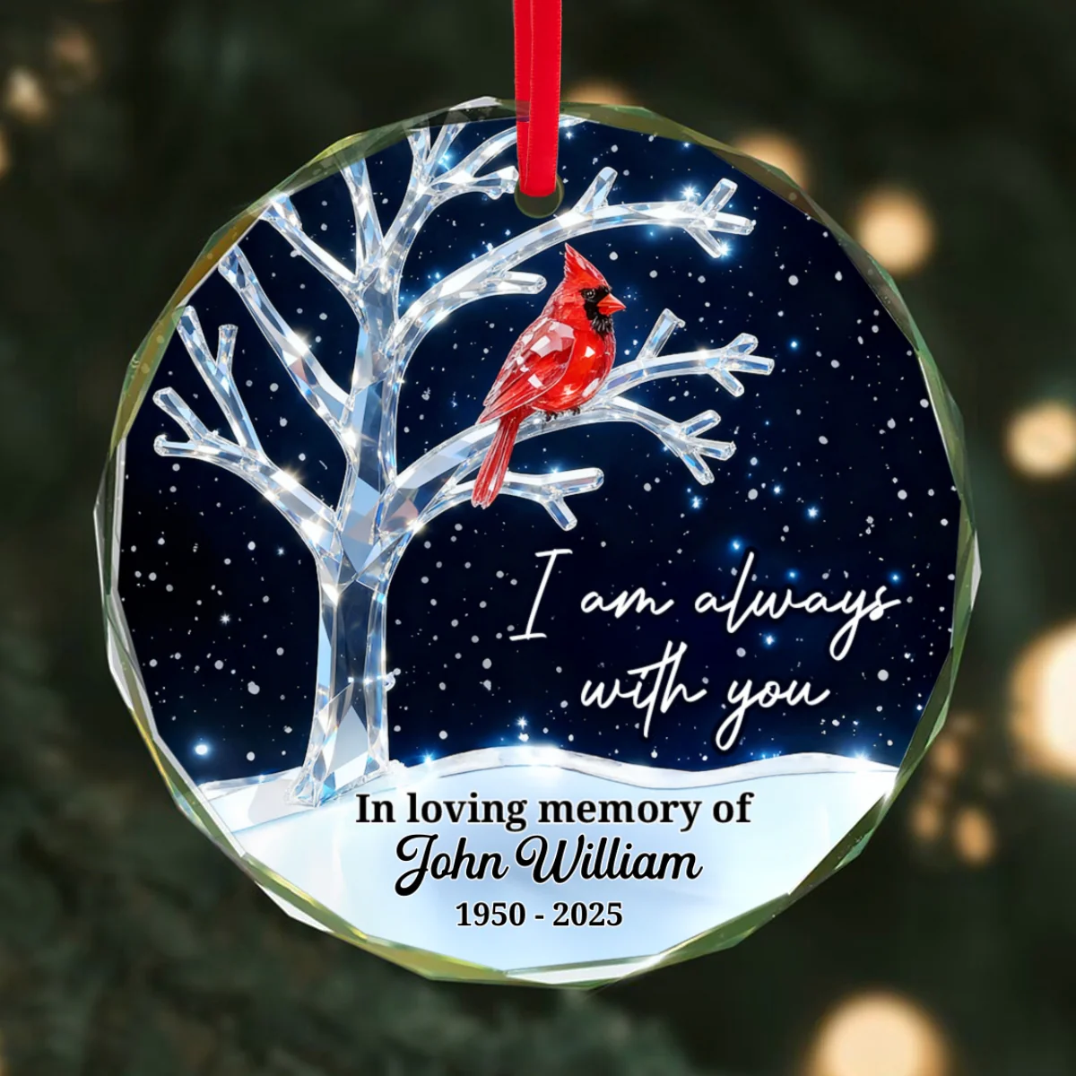 3D Crystal Effect Memorial Winter Tree Cardinals - Personalized Glass Ornament - Remembrance Gift, Sympathy Gift - Image 12