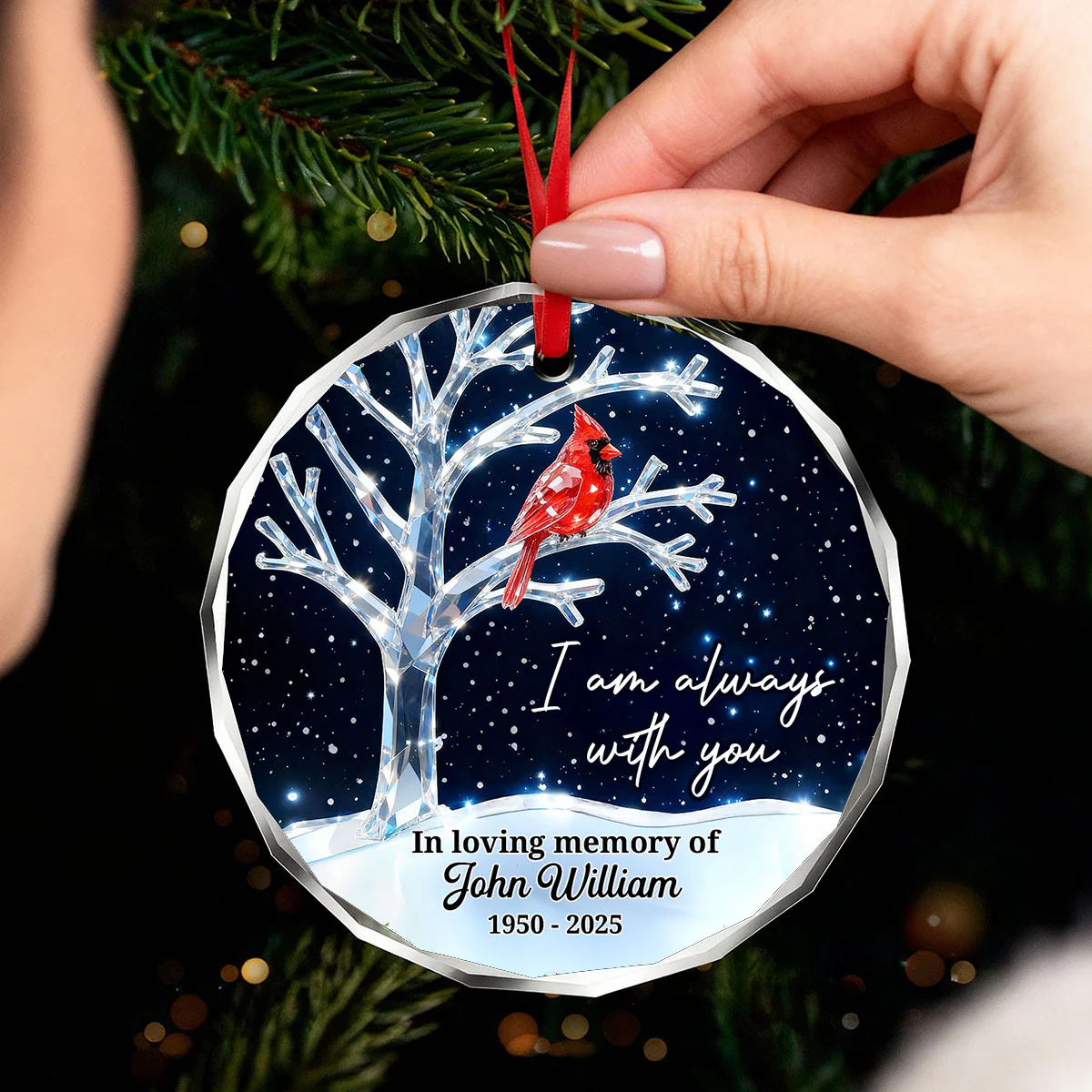 3D Crystal Effect Memorial Winter Tree Cardinals - Personalized Glass Ornament - Remembrance Gift, Sympathy Gift - Image 7