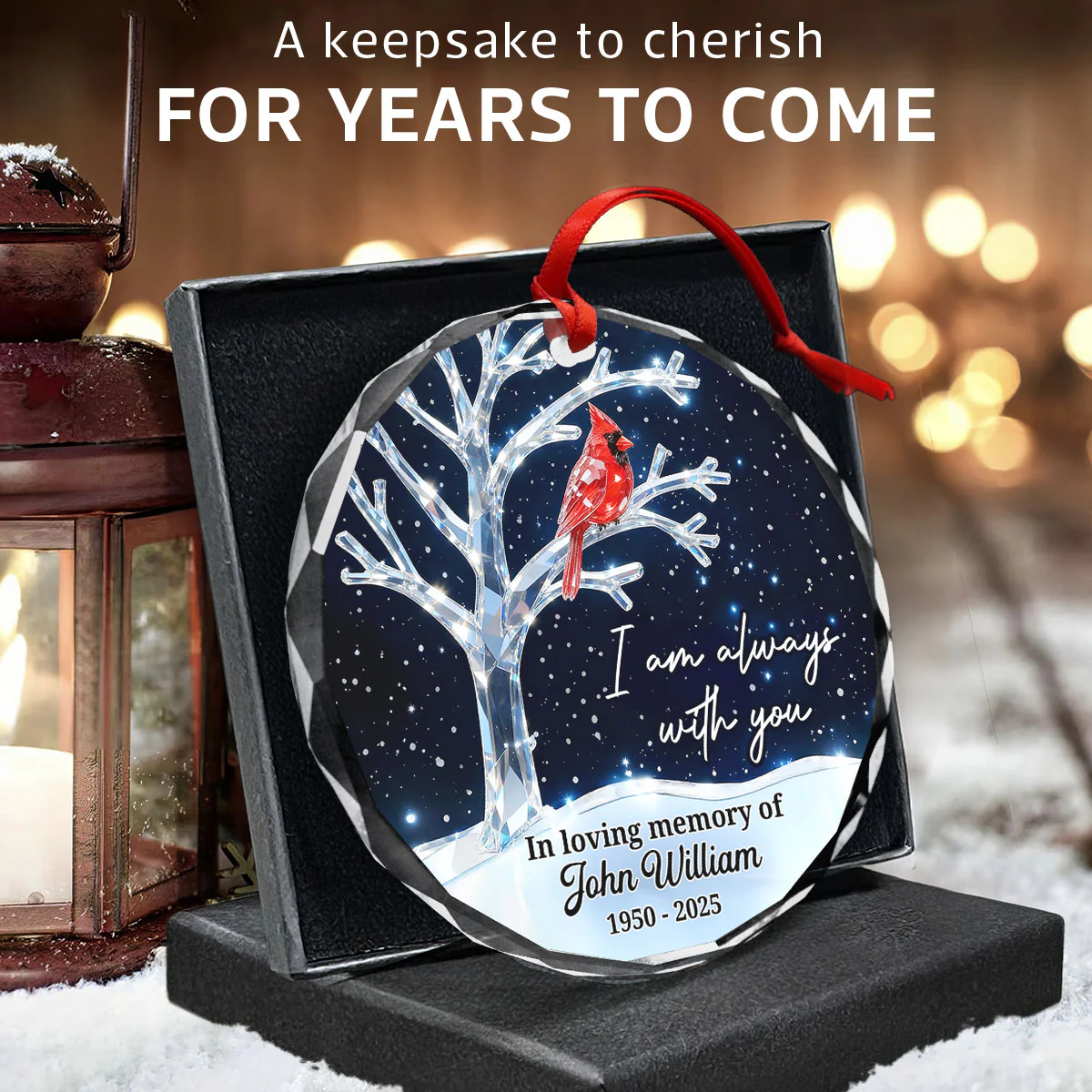 3D Crystal Effect Memorial Winter Tree Cardinals - Personalized Glass Ornament - Remembrance Gift, Sympathy Gift - Image 9