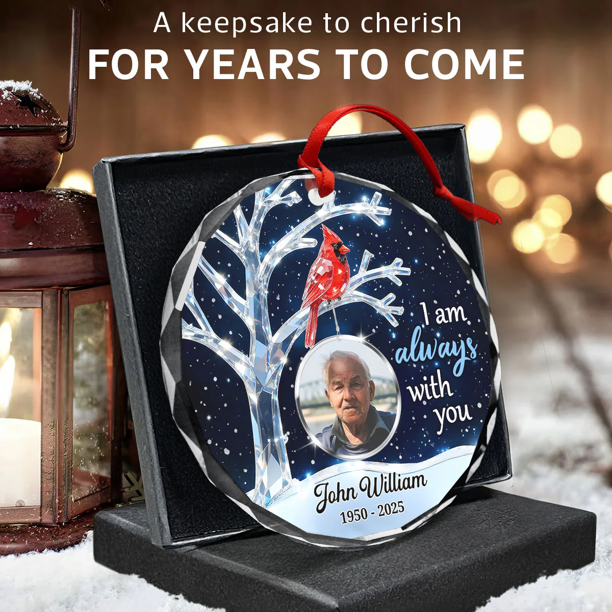 3D Crystal Effect Memorial Winter Tree Cardinals Upload Photo - Personalized Glass Ornament - Remembrance Gift, Sympathy Gift - Image 11