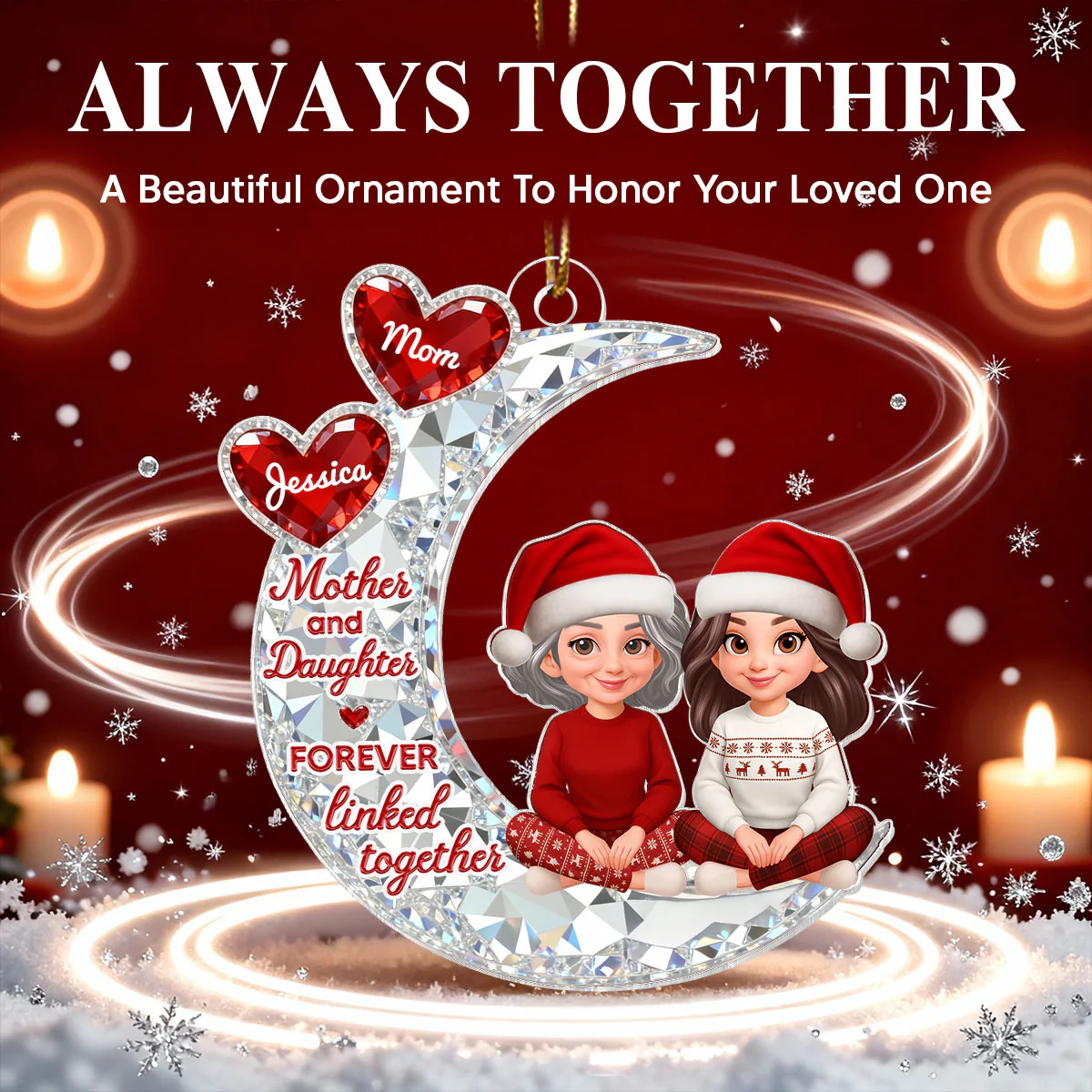3D Effect Flat Mom And Daughter Son Sitting On Moon - Personalized Acrylic Ornament - Gift For Mom, Daughter, Son - Image 10