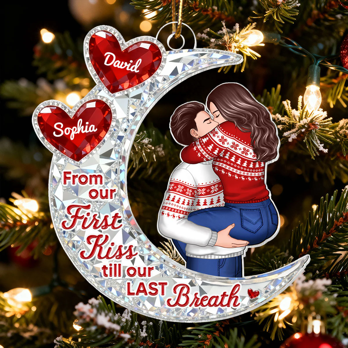 3D Effect Flat Moon Couple Hugging Kissing - Personalized Acrylic Ornament - Gift For Couple, Gift For Him, For Her - Image 10