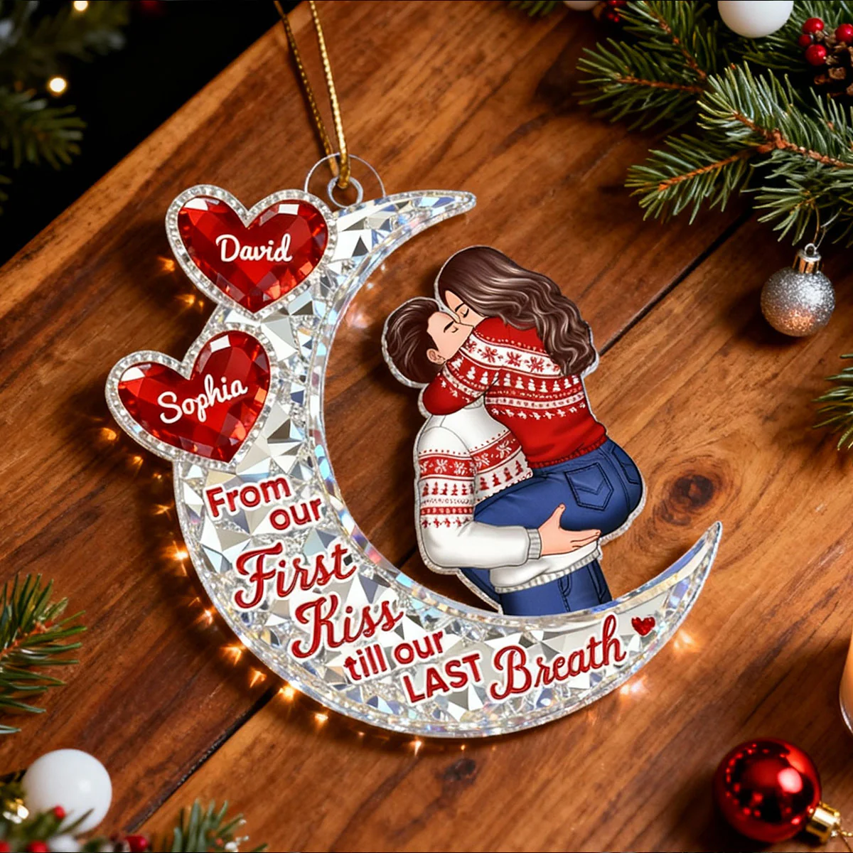 3D Effect Flat Moon Couple Hugging Kissing - Personalized Acrylic Ornament - Gift For Couple, Gift For Him, For Her - Image 11