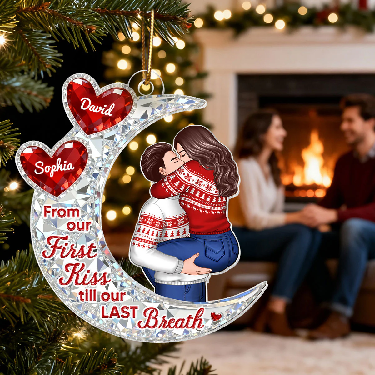 3D Effect Flat Moon Couple Hugging Kissing - Personalized Acrylic Ornament - Gift For Couple, Gift For Him, For Her - Image 12