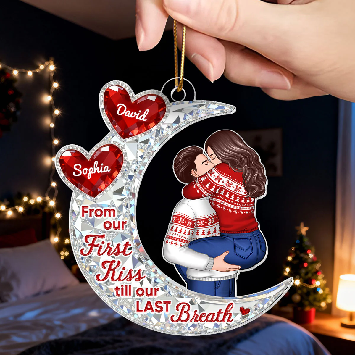 3D Effect Flat Moon Couple Hugging Kissing - Personalized Acrylic Ornament - Gift For Couple, Gift For Him, For Her - Image 13
